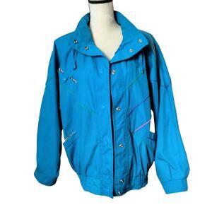 Vintage 80s 90s G4000 Sky Blue Track Jacket Stripes Colorful Piping